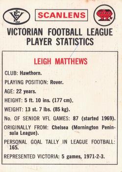 1974 Scanlens VFL #107 Leigh Matthews Back